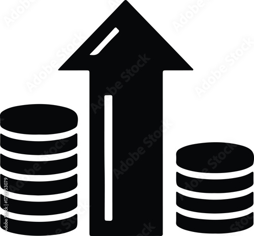 Vector Money growth with stacked coins arrow up silhouette illustrator