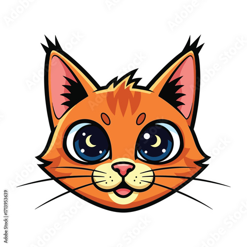 Cartoon Cat with Expressive Eyes: A friendly cartoon cat, displaying a cute and inviting facial expression, stares with beautiful eyes. 