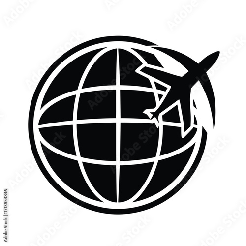 Globe With Airplane Circling Icon