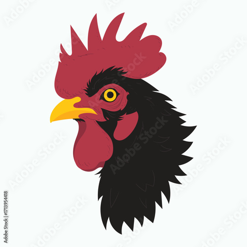 Bold rooster head illustration in vibrant colors, great for mascot designs, poultry farming projects, rural lifestyle concepts, and agricultural creative needs.