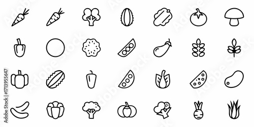 Fresh, healthy food icons showcasing vibrant vegetables and produce for culinary inspiration
