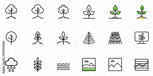 Diverse nature and technology icons capturing growth, environment, and data analysis for modern concepts