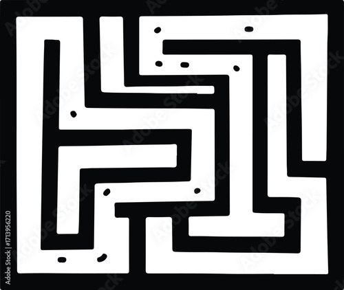 Vector square maze with dots black and white silhouette illustrator