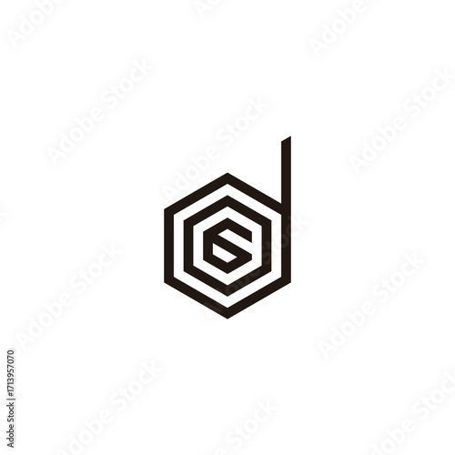 Number 6, letter o and d hexagon geometric symbol simple logo vector