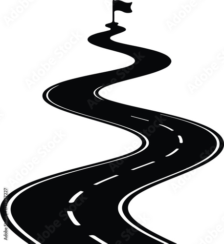 Vector winding road leading to goal success flag silhouette illustrator