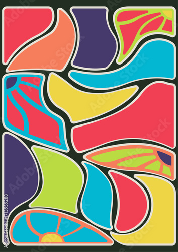 1960s Pattern, Colorful Mosaic Vintage 60s Color Combination Fabric Decor