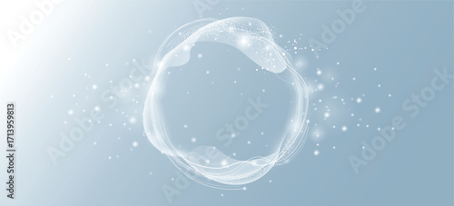 Digital circles of white glowing dots. Big Data visualization. Abstract stream information with line and dot. Futuristic modern background.