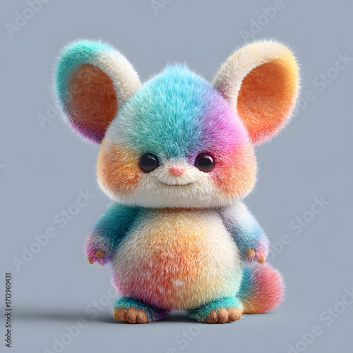 Adorable and Fluffy Rainbow-Colored Knitted Fantasy Hamster Creature