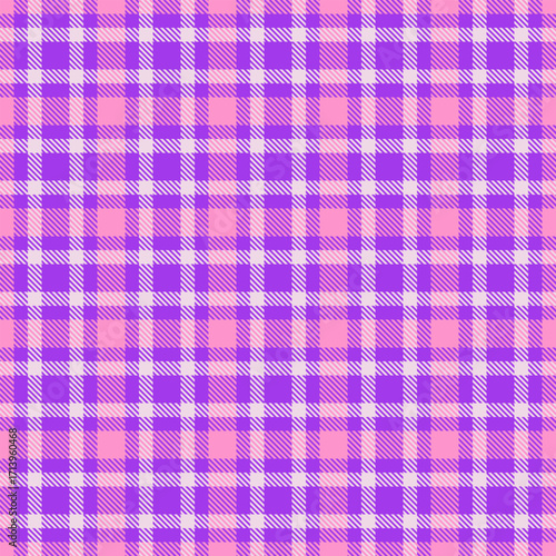 Punk tartan seamless textile, sheet check background texture. Multi plaid fabric pattern vector in violet and light colors.