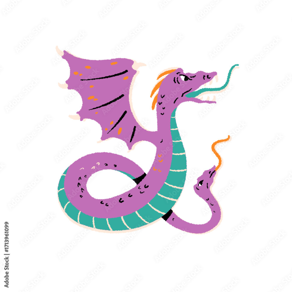 Fototapeta premium Mythological creature, ancient Greece, folklore. Fantasy monster. Amphisbaena. Cartoon vector illustration.