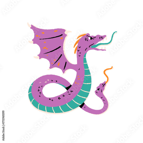 Mythological creature, ancient Greece, folklore. Fantasy monster. Amphisbaena. Cartoon vector illustration.