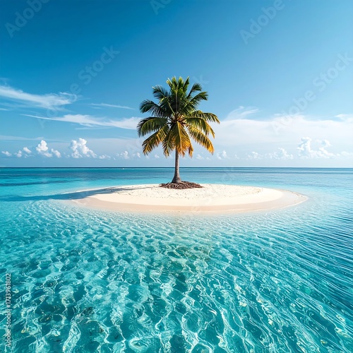 Tropical island with a lone palm tree