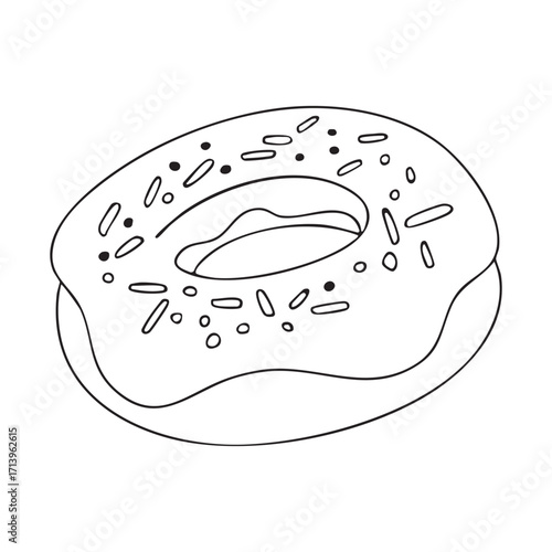 Vector donut illustration. French breakfast. Outline drawing, coloring. Design element for packaging, holidays, and decorations