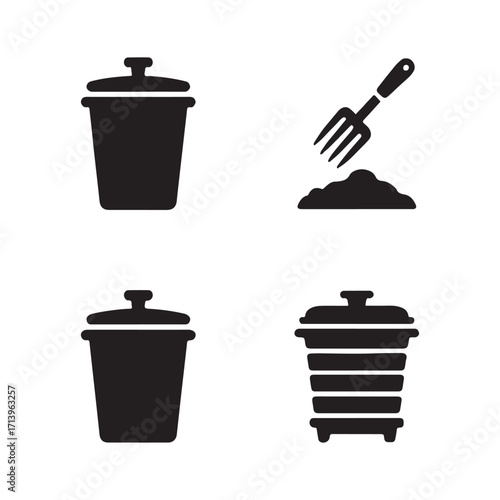 Complete set of compost bin solid icons