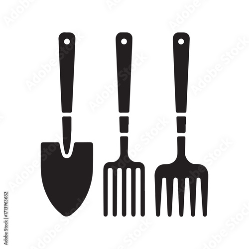 Solid garden hoe with fork tool icon