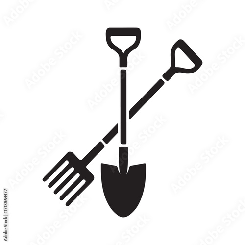 Durable garden hoe and fork solid icon