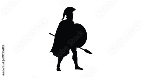 Silhouette of a spartan warrior with helmet shield and spear