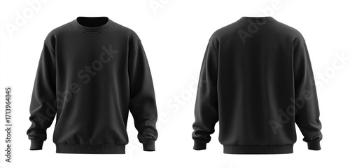 Front and back view of a black crew neck sweatshirt