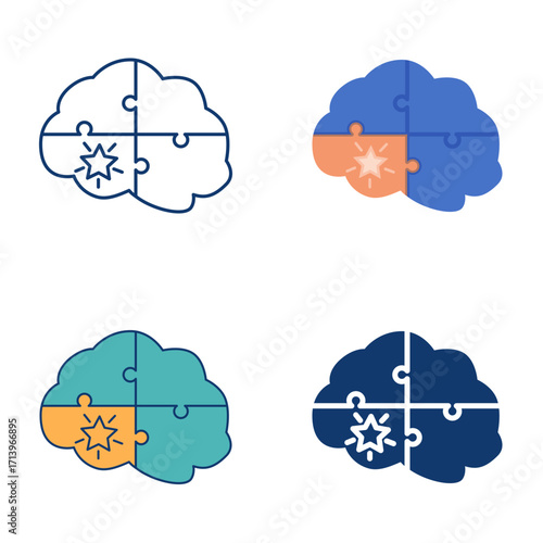 Savant syndrome flat and line icon set