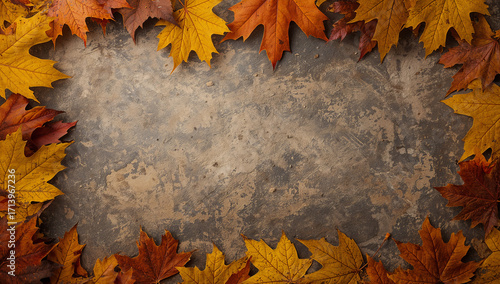 落ち葉の密度を四辺で均し中央を淡く抜く二層設計によりヘッダーからポスターまで文字乗せが破綻しない実務目線の秋色バックグラウンド.生成AI