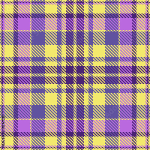 Interior seamless check plaid, hounds vector background pattern. Square fabric tartan textile texture in yellow and indigo colors.