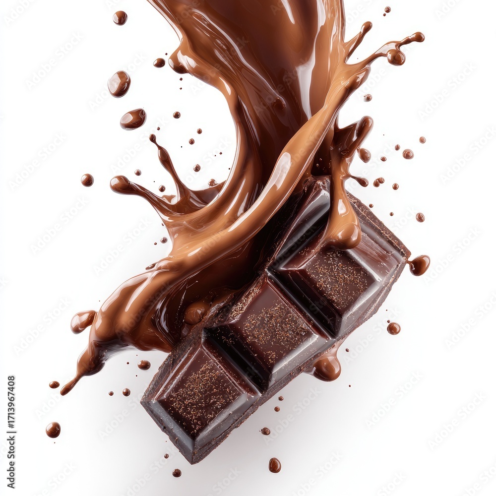 Fototapeta premium Chocolate bar immersed in a splash of liquid chocolate