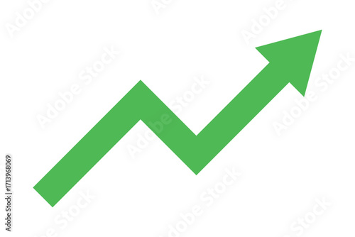 Upward arrow line in green represents a graph going up, trading profit, business growth, economic boom, and financial surplus. Simple abstract symbol illustration vector design.