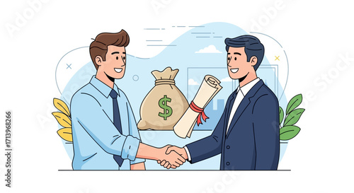 Two businessmen shaking hands after successful business agreement.