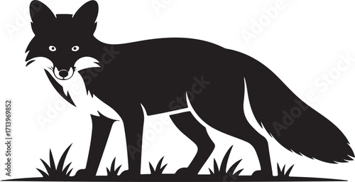 Black Fox Silhouette Vector on White Background Minimal Wildlife Artwork