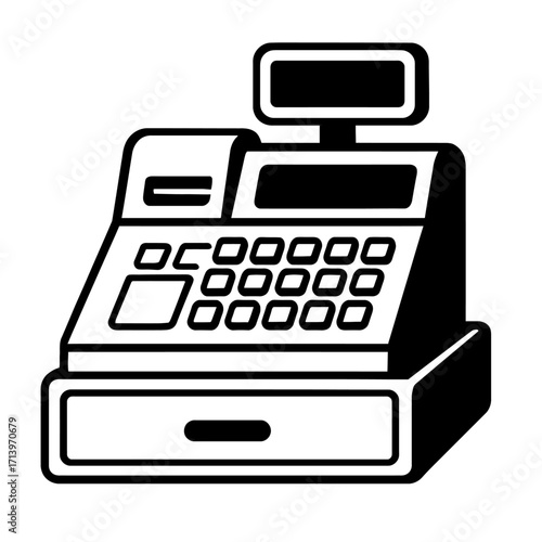 Vector Icon of a Classic Retro Cash Register. A Symbol for Retail, Sales, Finance, and Point of Sale Systems.