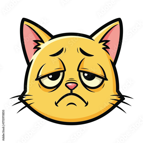 Melancholy Feline's Expression: A heartwarming portrayal of a yellow cat, its cartoonish features conveying a sense of sadness and introspection. The image evokes empathy.