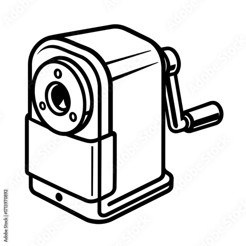 Vector Illustration of a Classic Hand-Crank Pencil Sharpener. An Icon for Office Supplies, School, and Drawing.