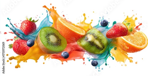 Colorful fruit and juice splashes