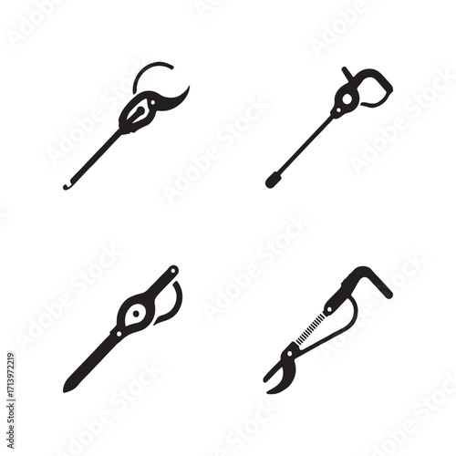 Complete set of pole pruner solid icons