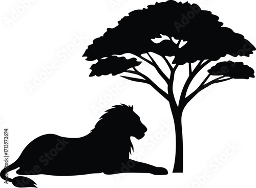 Black vector silhouette of wild animals including a lion, dog, horse, and wolf