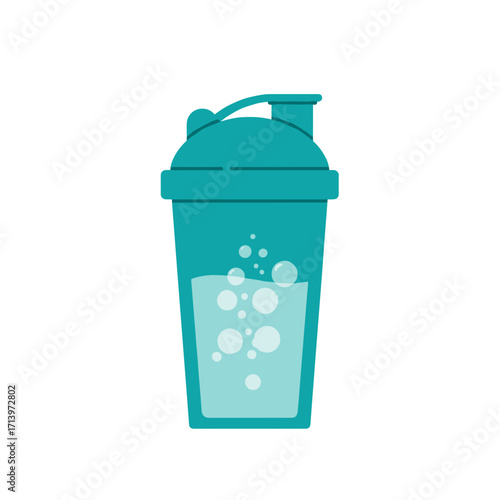 Turquoise shaker bottle filled with water and bubbles for creatine supplement  