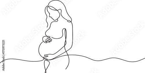 A line drawing of a pregnant woman holding belly