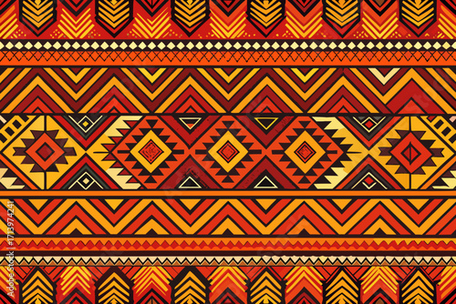 Vibrant tribal pattern with warm earthy tones, perfect for eye-catching designs that evoke cultural richness and artistic flair for textiles and backgrounds