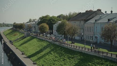 Wallpaper Mural View of the Stepan Razin embankment of the Tvertsa River in the city of Tver. Dolly camera Torontodigital.ca