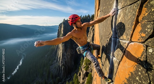 Climber on cliff face.