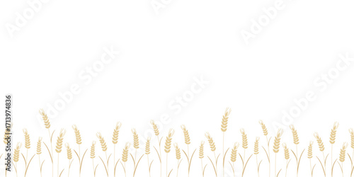 Horizontal banner with silhouette of ripe ears of wheat, rye, barley, or millet. Template with grain crops and copy space for text. Grain harvest, vector graphic