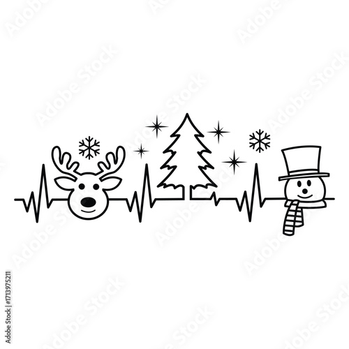 Christmas Heartbeat - Reindeer, Tree, and Snowman