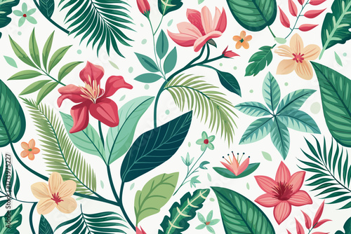 Exotic floral pattern for vibrant tropical designs, botanical beauty with colorful blooms and lush foliage for summer themes and elegant invitations
