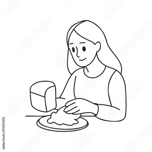 woman sitting and cooking food