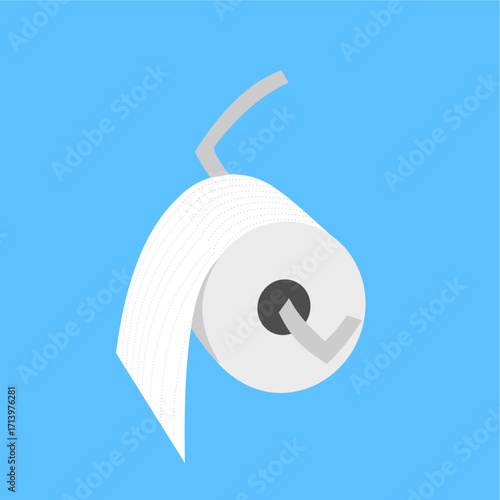 White toilet paper roll hanging on a hanger, practical and hygienic for post-toilet use, flat art design style.
