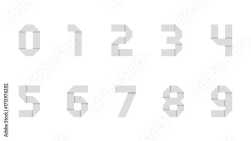 Minimal Gray Folded Paper Number Font with Origami Inspired Digits in Clean Geometric Style