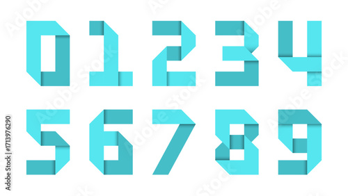 Cyan Folded Paper Number Font with Origami Style Typeface and Clean Bold Geometric Digits