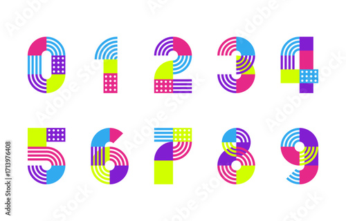 Colorful Geometric Paper Fold Number Font with Creative Striped Digits and Abstract Pattern Design