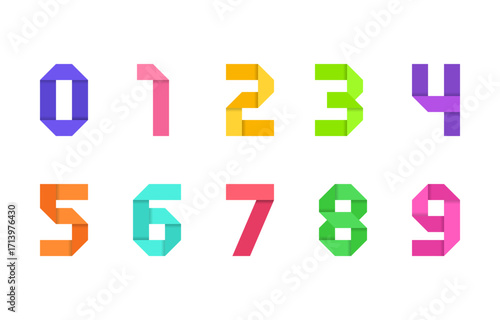 Folded Paper Origami Style Colorful Number Font with Vibrant Gradient Digits and Angular Shapes