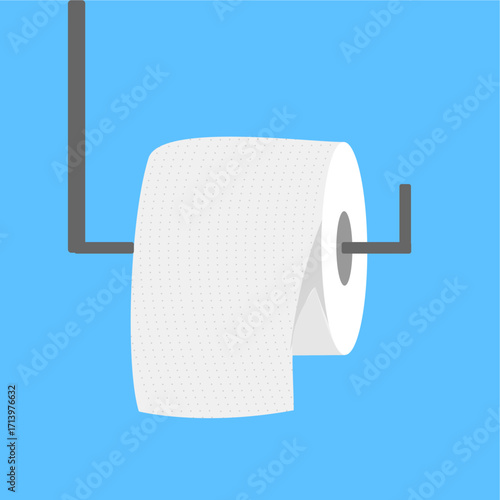 White toilet paper roll hanging on a holder, easy to access and hygienic after toilet use, flat art design style.
